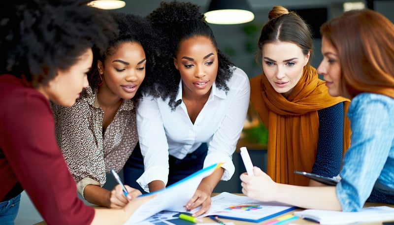 Confident women collaborating on a business project, symbolising empowerment and entrepreneurship